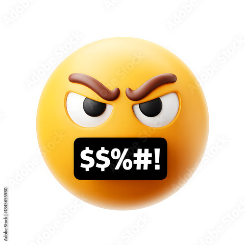 3D Angry emoji with censored mouth isolated on white background