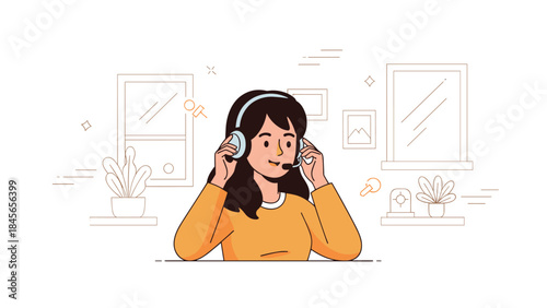 Young hispanic female customer service representative with headset in office environment