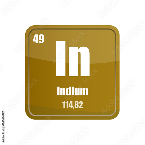 Indium chemical element tile. Atomic number forty nine. In sign Vector icon. Brown gold square shape.