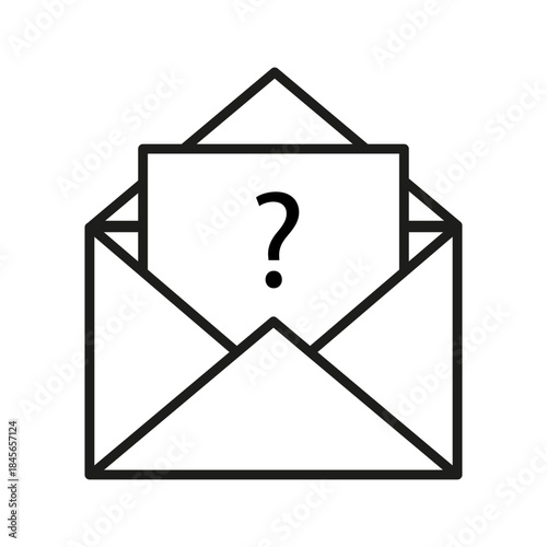 Open letter icon. Question message symbol. Unanswered email Vector sign. Inquiry information request.