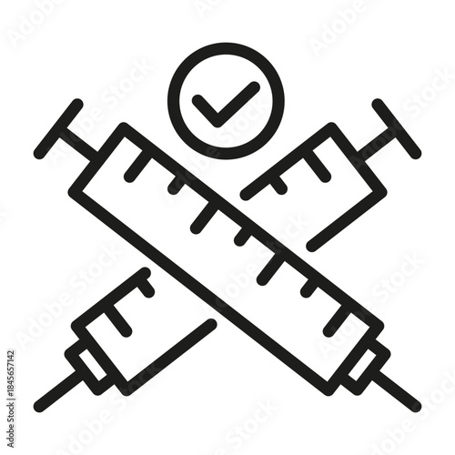 Syringes check illustration. Medical vaccine symbol. Approved injection Vector sign. Successful therapy result