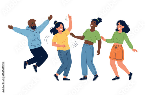 Diverse group of young adults dancing and having fun