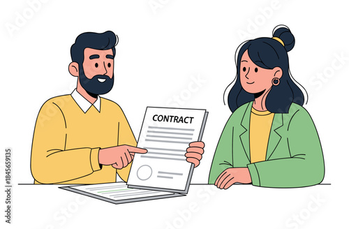 Young hispanic male and female reviewing a contract document together