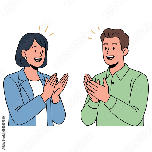 Animated caucasian male and female applauding joyfully
