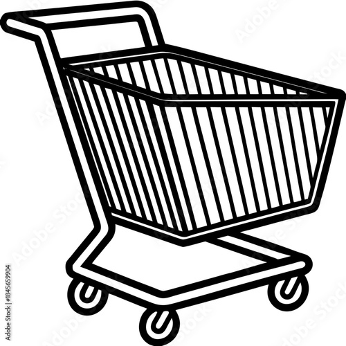 Black shopping cart outline on white background black outline