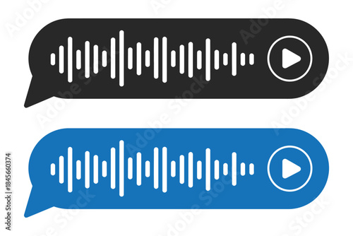 Voice Message, audio note recording and playback interface, waveform visualization, duration indicators, smartphone messaging app, chat and podcast UI elements, vector set EPS 10 format.