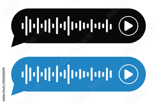 Voice Message, audio note recording and playback interface, waveform visualization, duration indicators, smartphone messaging app, chat and podcast UI elements, vector set EPS 10 format.