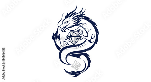 Stylized dragon illustration holding diamond graphic design for print
