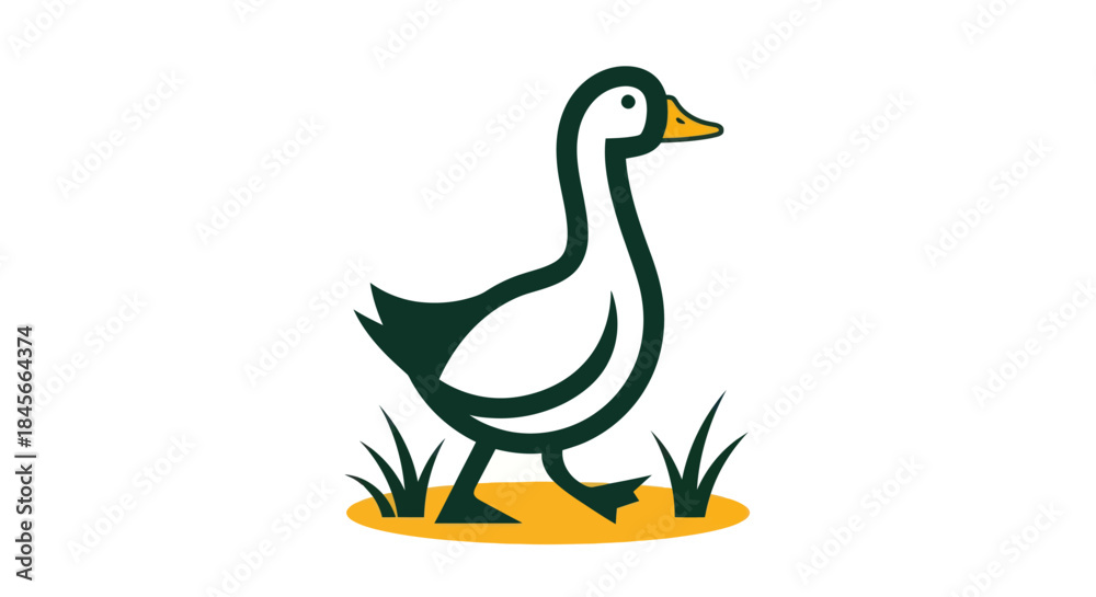 Fototapeta premium Stylized duck illustration walking amidst simple grass elements