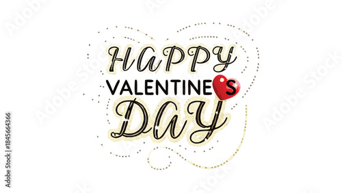 Elegant gold foil calligraphy happy valentines day illustration with red heart on white background