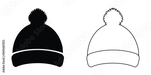 Winter hat silhouette vector, Winter hat icon, Bobble hat silhouette, winter beanie hat vector