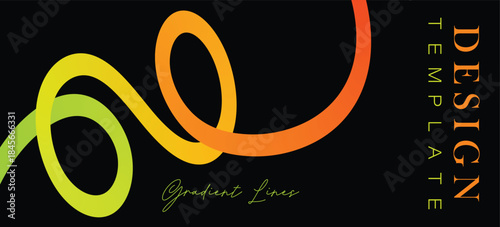 Abstract Gradient Flowing Swirl Line in Yellow, Green, and Orange on a Dark Black Background for Modern Technology and Business Design