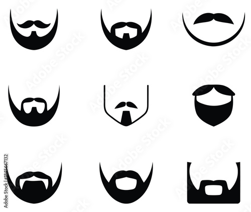 Vector icons set of various beard and mustache styles