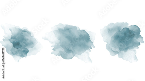 Set of watercolor circles brash sky blue on white background. Color splashing hand drawn transparent vector background. water color texture for cards, Brushstrokes and splashes.