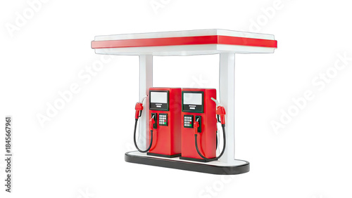 Red Gas Pumps Stand Alone on White Background