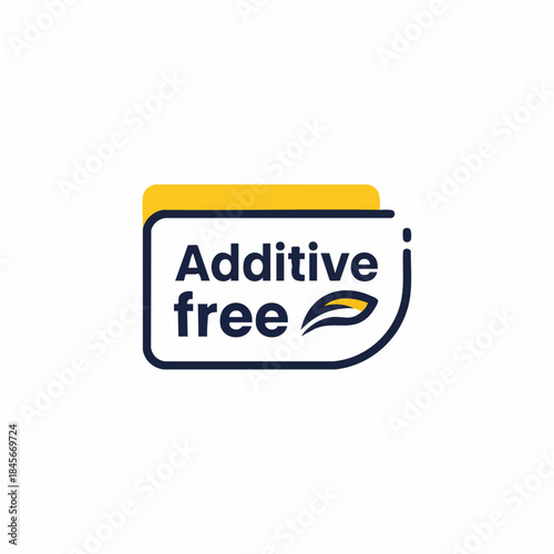 Prominent additive free badge, with leaf, signifies natural product quality. Modern additive free label design presents bold typography, a yellow accent, for pure identity.
