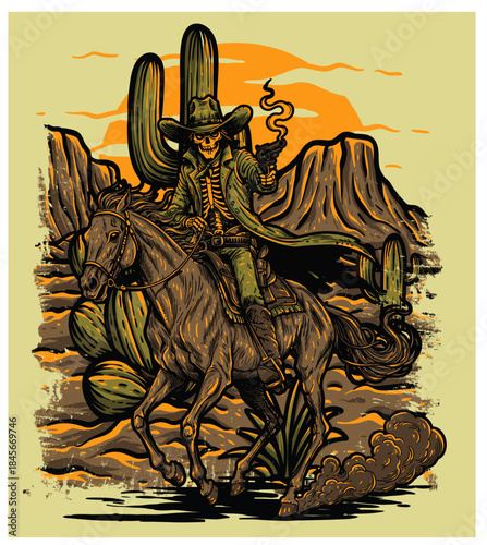 Hand drawing vintage cowboy vector illustration