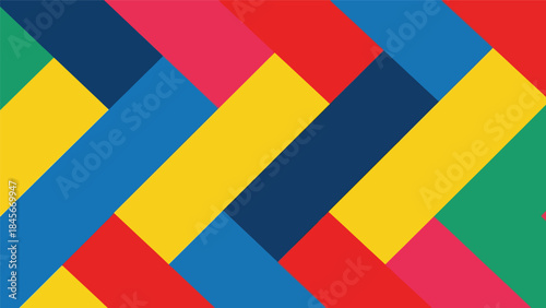 Dynamic geometric vector wallpaper with diagonal shapes and rhythmic repetition, modern flat design style, bold solid colors, clean abstract background