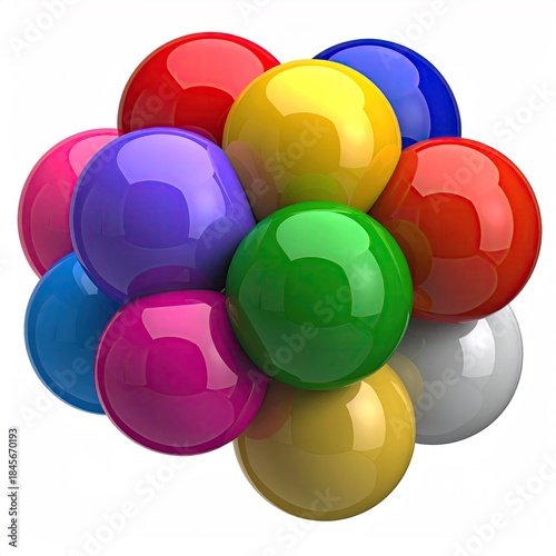 Vibrant cluster of glossy spheres in various vivid colors, isolated
