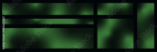 Set of green bitmap pixel background with gradient pattern and 8bit art. Glitch video game design.