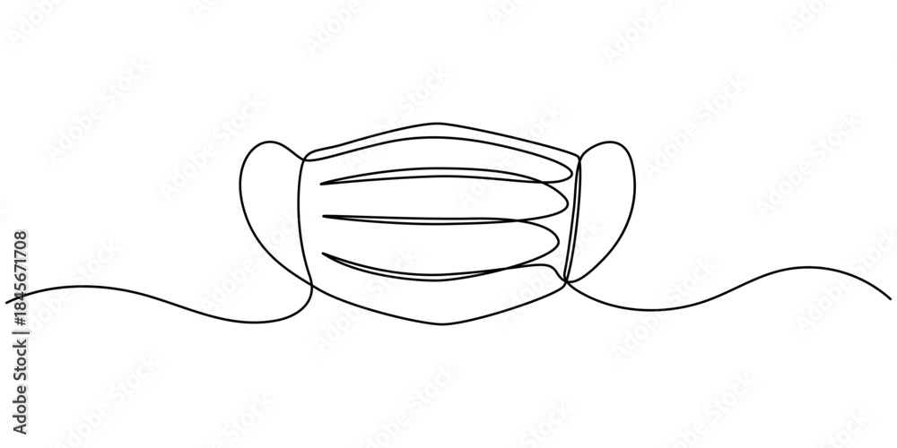 Fototapeta premium Continuous one line drawing of Medical face mask vector illustration. Editable outline