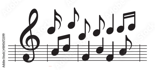 set of black silhouette headphones on isolated white background for sound accessories