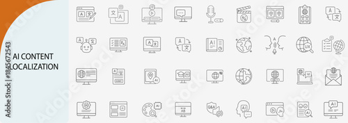 ai content localization translation minimal line vector icon set
