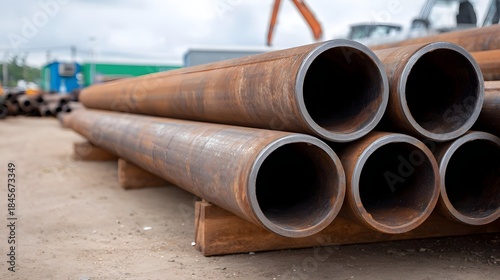 Wallpaper Mural A stack of rusty metal pipes sits outdoors in an industrial setting Torontodigital.ca