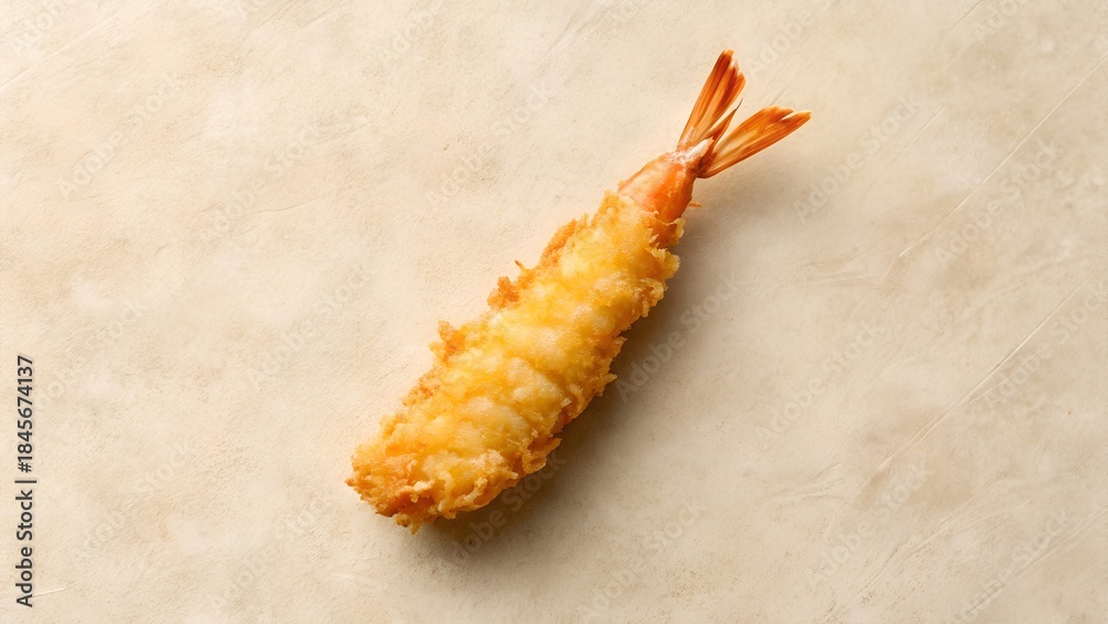 Fototapeta premium Golden Fried Shrimp Appetizer on a Textured Beige Surface
