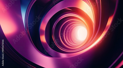 Fototapeta Naklejka Na Ścianę i Meble -  Abstract tunnel with glowing rings and swirling shapes leading towards a bright light, illustrating concepts of future, technology, and infinite pathways