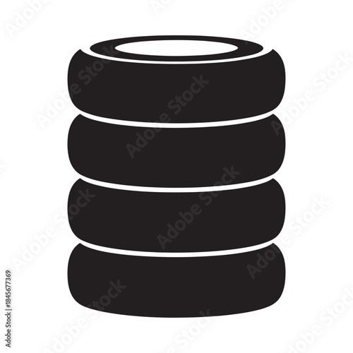A simple black and white illustration of a stack of tires