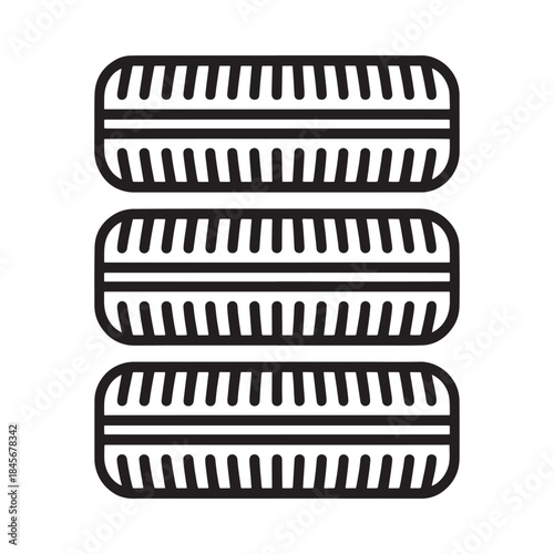 Simple illustration of three stacked rectangular biscuits with cream filling