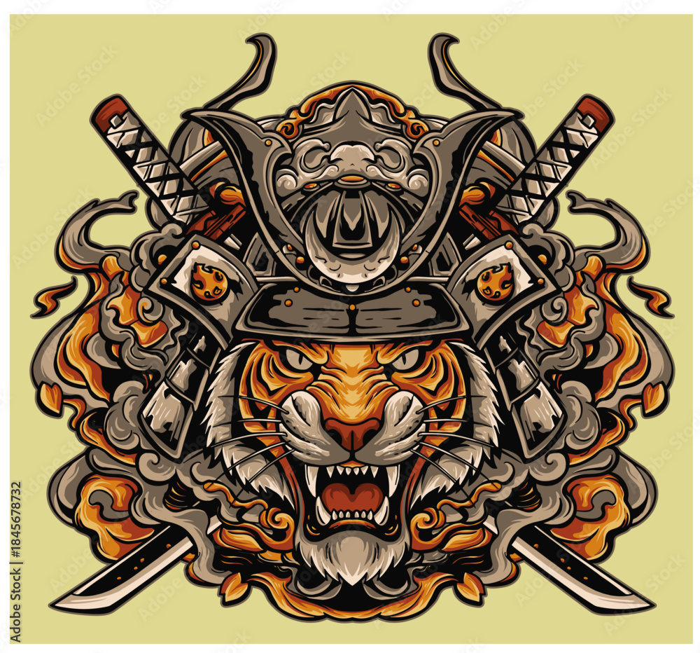 Obraz premium Tiger head Samurai warrior