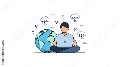 Work from Anywhere Concept with Laptop and Global Connectivity