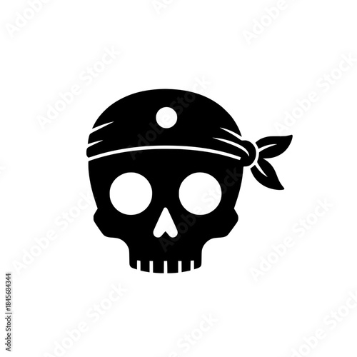 Skull with Bandana Icon, Symbol of Pirates, Rebels, or Biker Gangs