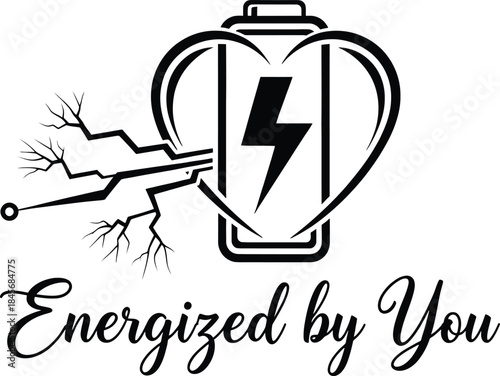 An inspiring graphic of a heart-shaped battery radiating energy, symbolizing profound connection
