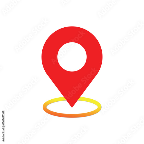Red map pin location marker with a vibrant yellow ring for pinpointing exact coordinates Vector