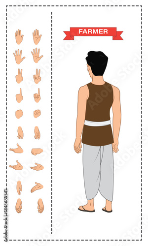 Cartoon Village Farmer Character Set. Character Hand Sprite. 
