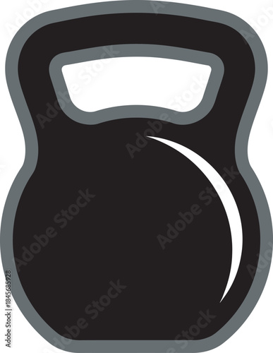 Bold, stylized vector illustration of a black kettlebell with a gray outline. Perfect for fitness, gym, and workout graphics, training apps, and exercise branding. Represents strength and training.