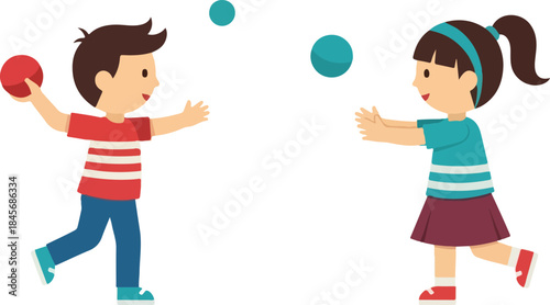 Happy Children Playing Catch with Balls Outdoors Childhood Fun