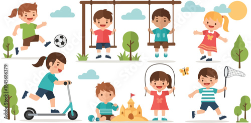 Happy Children Playing Outdoor Activities Together Diverse Kids Enjoying Fun and Games in Nature