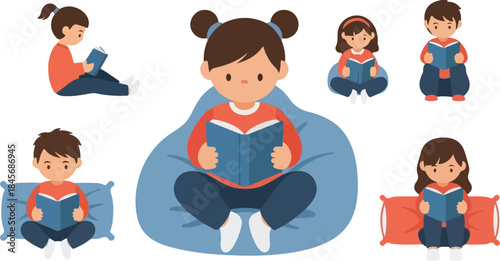 Children Reading Books Diverse Kids Enjoying Stories and Learning