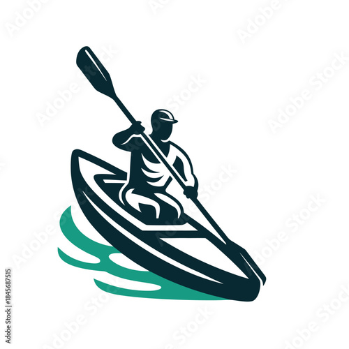 Dynamic Kayaker Paddling Vector Illustration