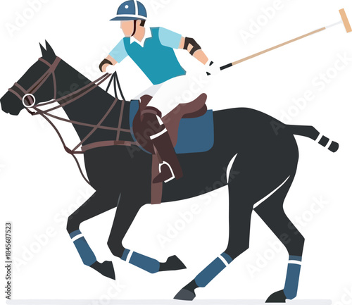 Aggressive polo player silhouette vector with motion blur effect, striking the ball. Perfect for action-packed equestrian sports marketing, club branding, high-speed game promotion, and intense event.