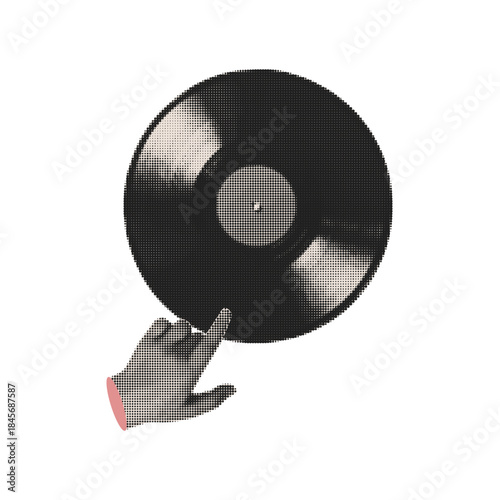 Element vinyl record with halftone effect. Vector illustration on an isolated background.