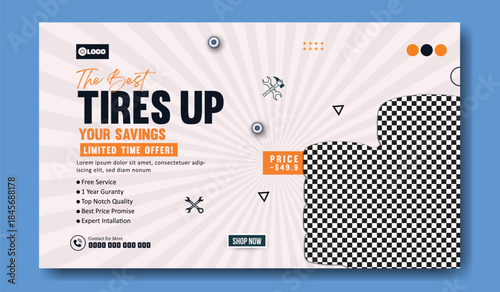 Modern Tire Sale Social Media Post Design.
Vehicle Tire Service Advertising Flyer.
Automotive Tire Discount Promotion Design.
Car Service & Tire Sale Marketing Template.