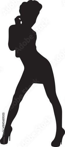 Silhouette of Elegance: A stylish silhouette of a woman, radiating confidence and grace, stands poised in a fashionable pose, capturing the essence of elegance and sophistication.