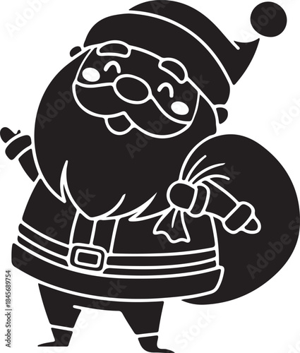 Jolly Santa Silhouette: Festive silhouette of a cheerful santa Claus carrying his bag, ready to spread Christmas cheer. 