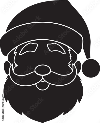 Santa Silhouette: A classic black silhouette of a jolly figure, complete with a jovial smile, a fluffy beard, and a warm hat, capturing the spirit of Christmas.