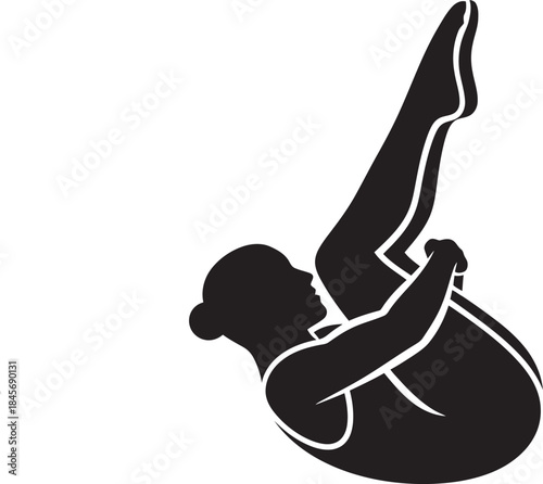 Black silhouette vector of a figure in a tight tucked position—ideal for diving, gymnastics, or somersault illustrations. Captures motion, flexibility, and athletic form. Minimalist graphic.